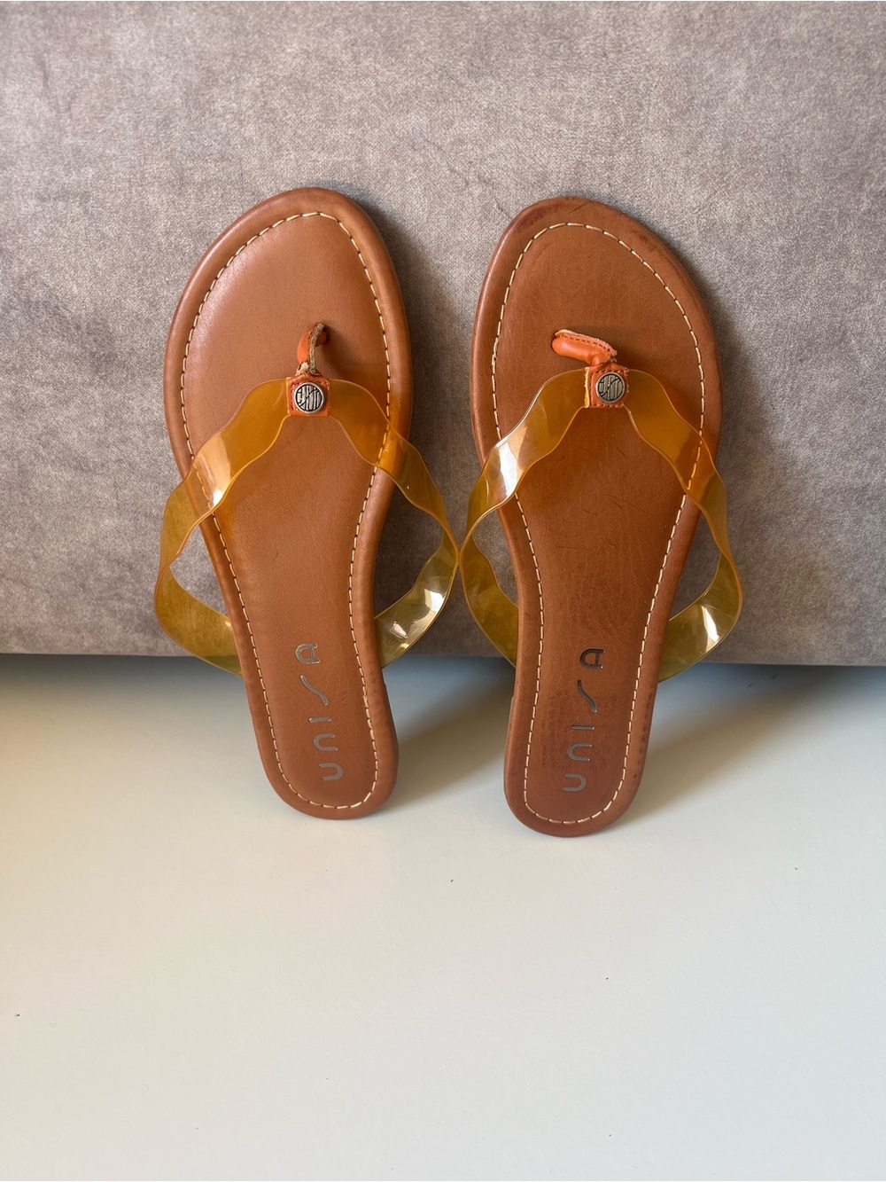 Unisa Amber Clear-Strap Tan Thong Sandals
